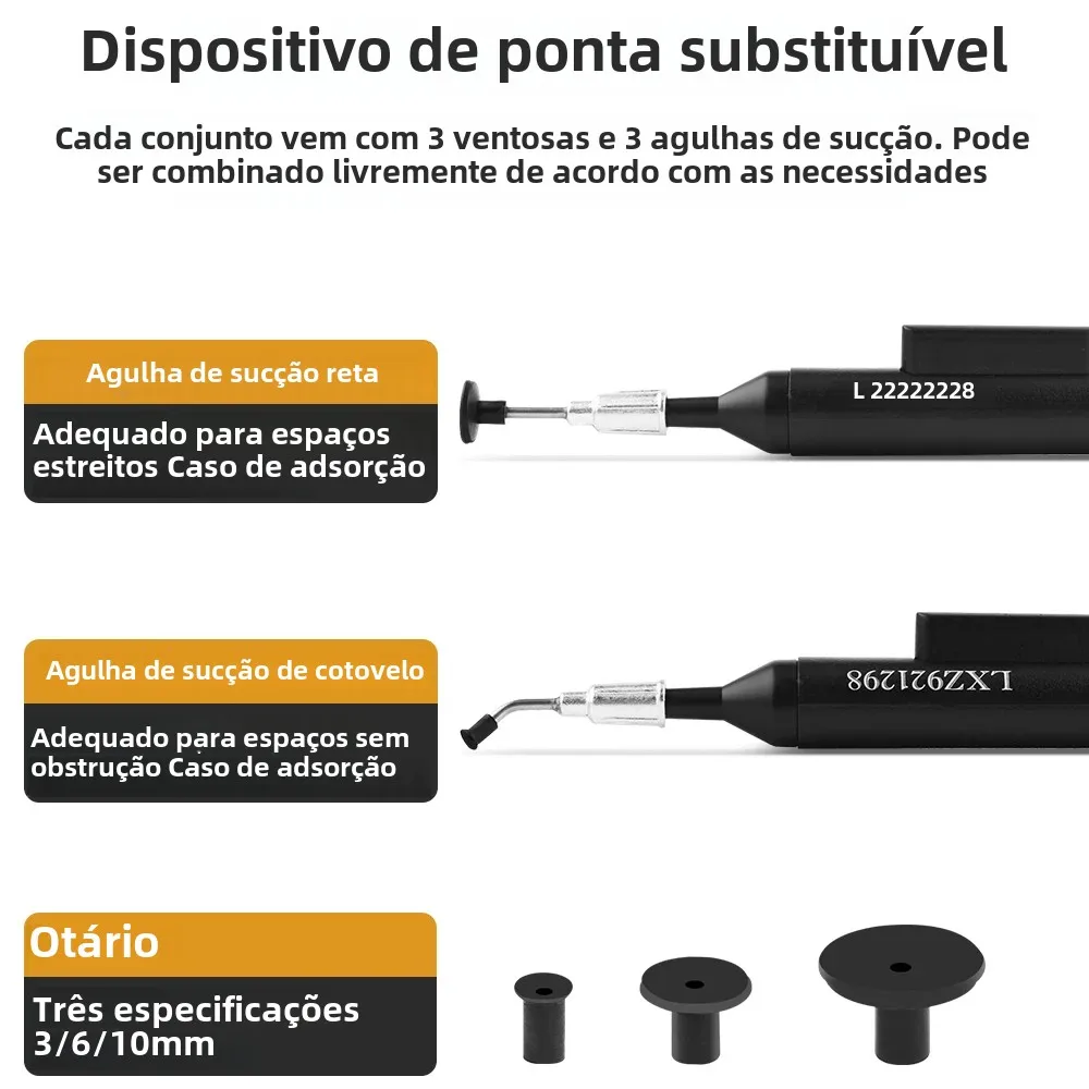 Luxianzi kit de caneta de sucção a vácuo com 3 otário ic smd pinças pegar ferramenta removedor otário bomba solda desoldering ​ Canetas de sucção