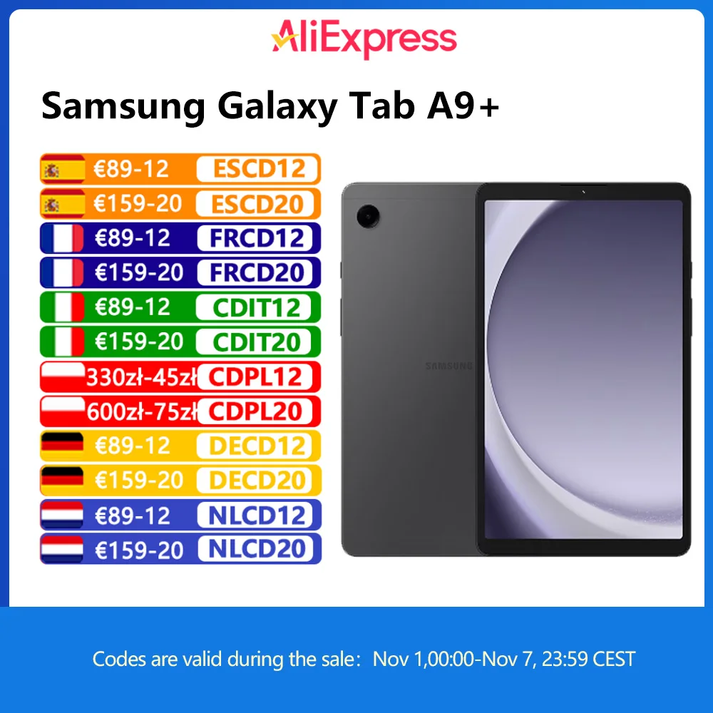 Samsung Galaxy Tab A9+ WI-FI，Tableta，Octa-Núcleo，8 MP Cámara，11 pulg，7040 mAh batería