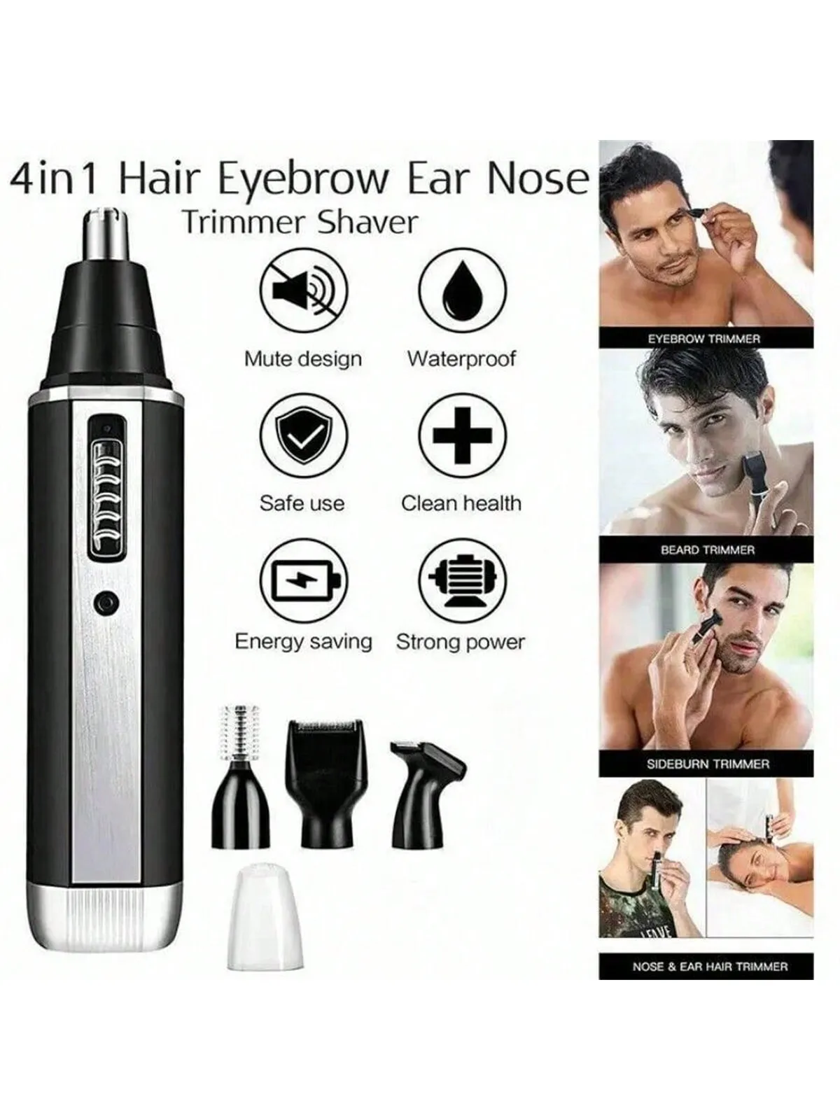 4 In 1 เครื่องโกนหนวดไฟฟ้ามีดโกนสําหรับผู้ชายกันน้ําเครื่องกําจัดขนจมูกกําจัดขนบิกินี่คิ้วเครา Sideburn หนวด Trimmer