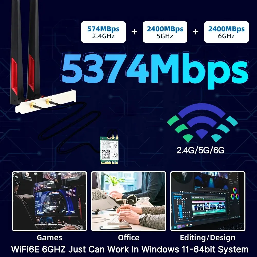 WiFi 6E AX210 M.2 Draadloze Adapter 2.4G/5G/6GHz Bluetooth 5.3 Wi-Fi 6 AX210NGW NGFF 10DBI Antenne Set Voor Desktop/PC Win10/11