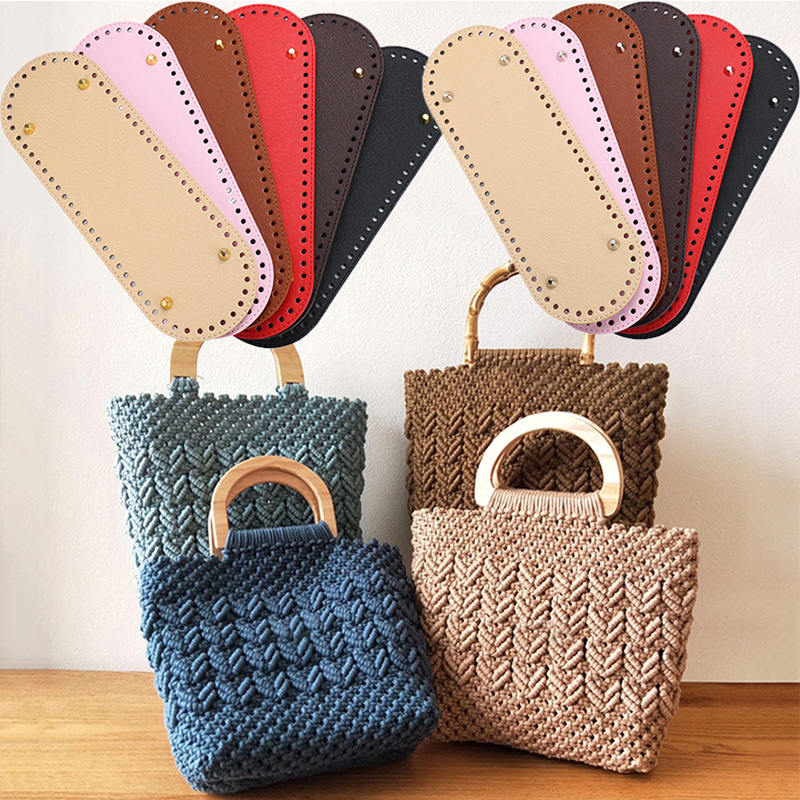 PU Leather Bag Bottom 29.5*10cm Oval Bottom For Knitted Bag Solid Color Rivet Bag Bottom DIY Crochet Bag Bottom Bags Accessories