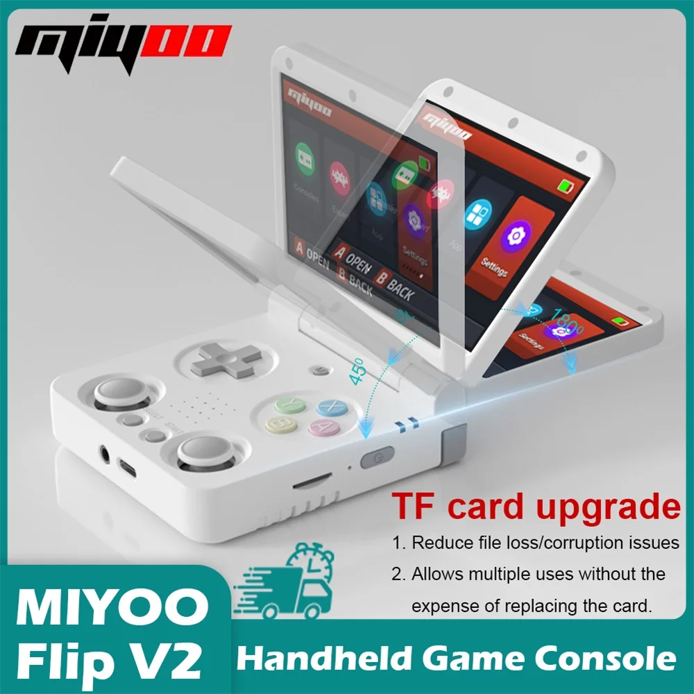 【Брендовый +】 Портативные игровые плееры MIYOO Flip V2, 3,5-дюймовый IPS-экран, система Linux, луковая ОС, игровые консоли, бесплатная сумка для хранения, геймер