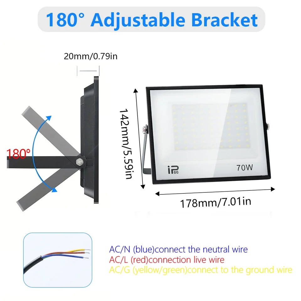 Holofote de luz de inundação led ac220v 110v 10-300w ip66 à prova d'água para parede externa jardim luzes de inundação projetor led