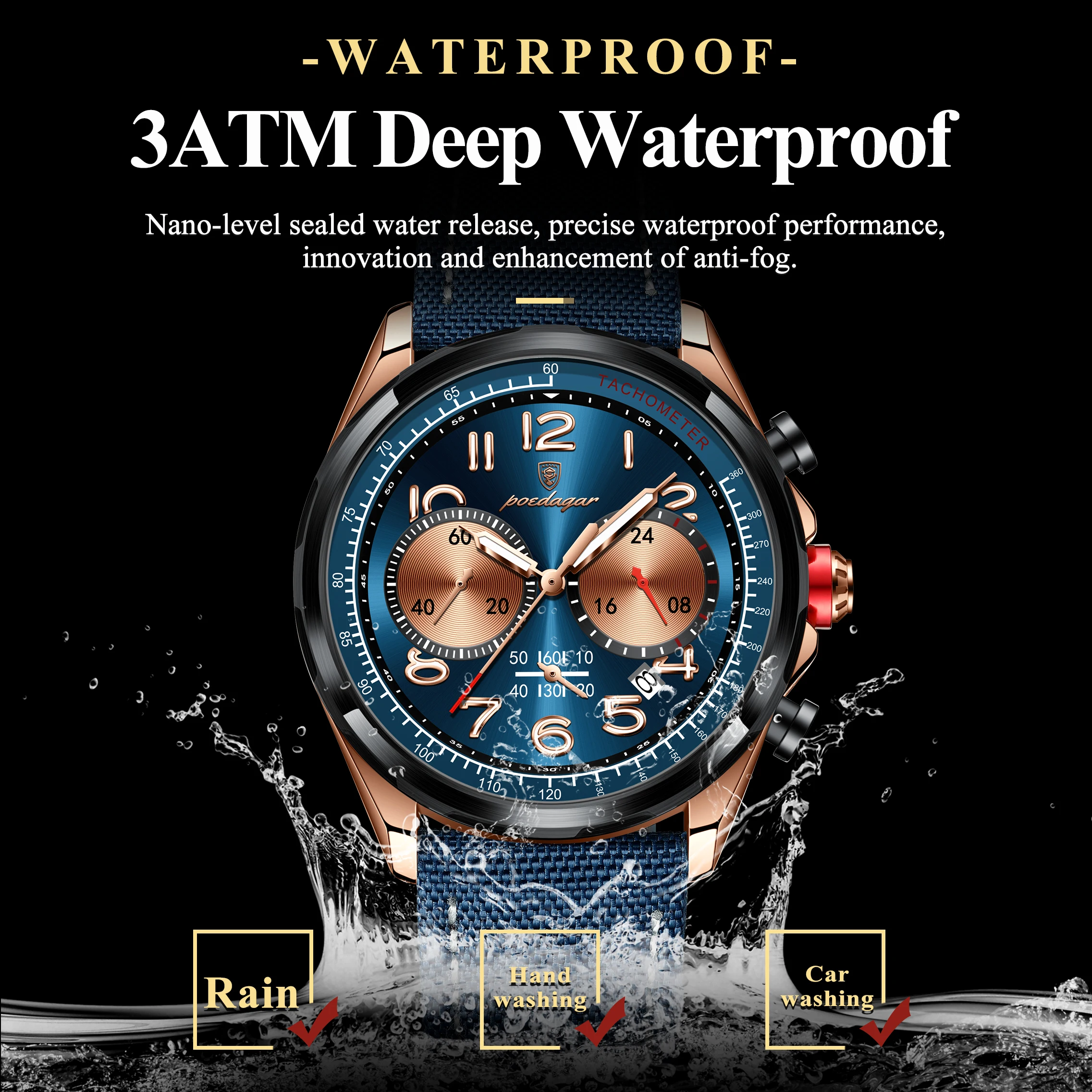 Reloj POEDAGAR de lujo para hombre, Reloj de pulsera con correa de cuero y nailon de cuarzo para hombre, cronógrafo luminoso resistente al agua, relojes con fecha para hombre, Reloj + caja