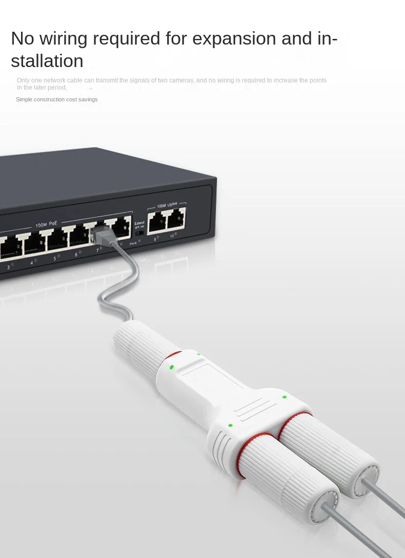 Estándar 100M 1 en 2 salida extensor/repetidor POE impermeable al aire libre 30W Plug & Play de alta potencia para interruptor PoE NVR cámara IP AP
