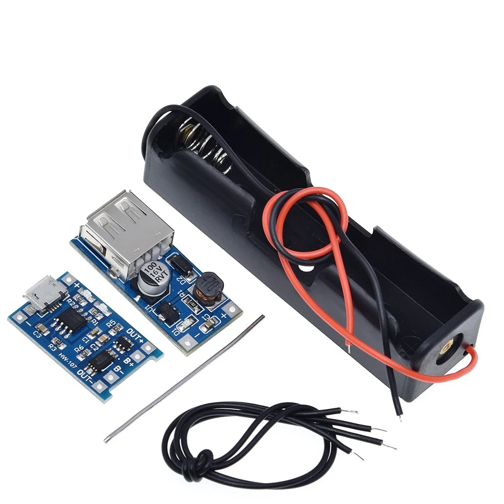 TZT 5V 1A 18650 TP4056 Lithium Battery Charger Module DIY KIT +1X18650 Battery Case +5V 600MA USB Mobile Power Boost Board
