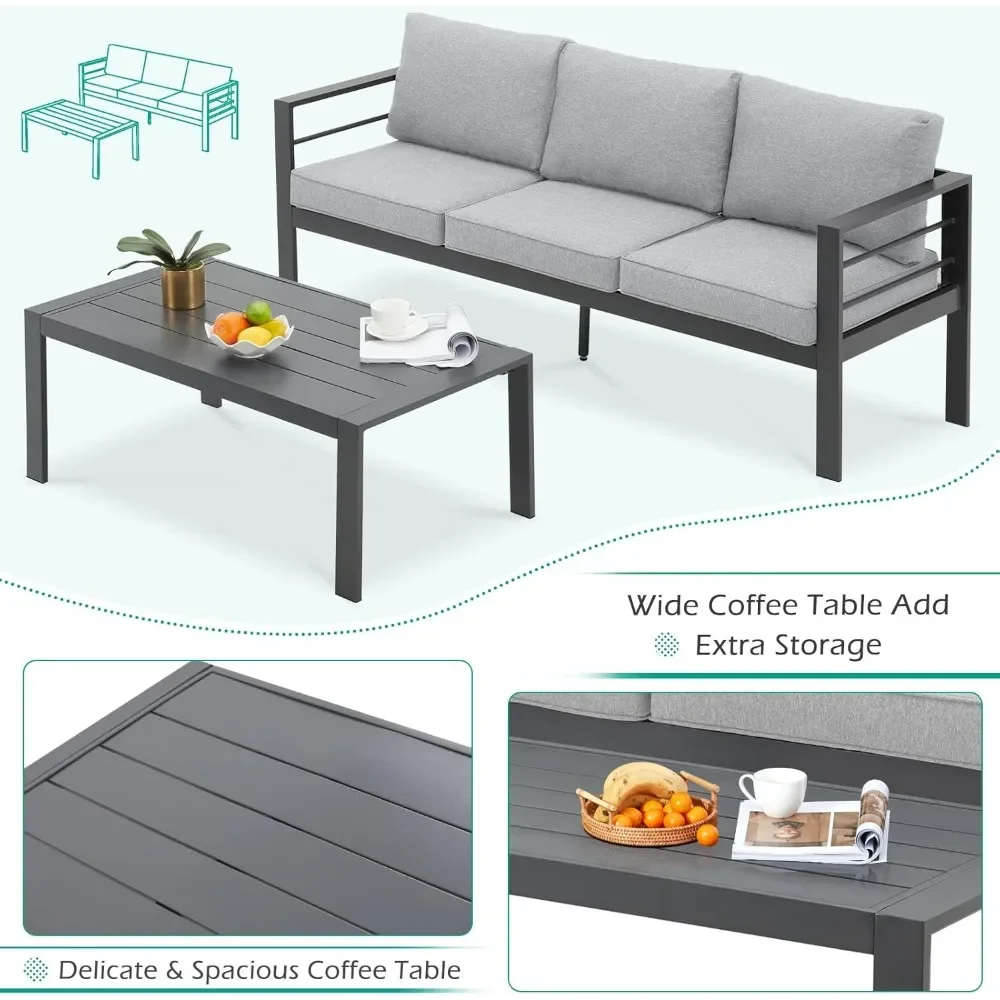 Modern Outdoor Patio Furniture with Coffee Table, 7 Pieces  Conversation Set with Cushions for Balcony, Porch, Lawn and More