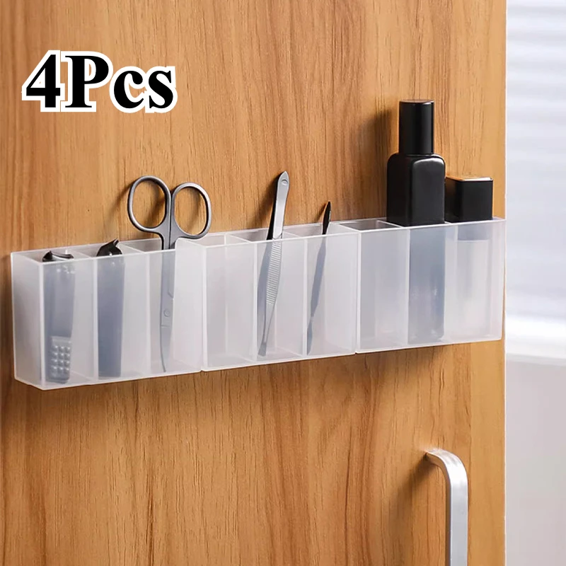 Mini caja de almacenamiento de plástico de 3 rejillas para brochas de maquillaje, almacenamiento de lápiz labial, organizador de escritorio multifuncional para el hogar, cocina y baño