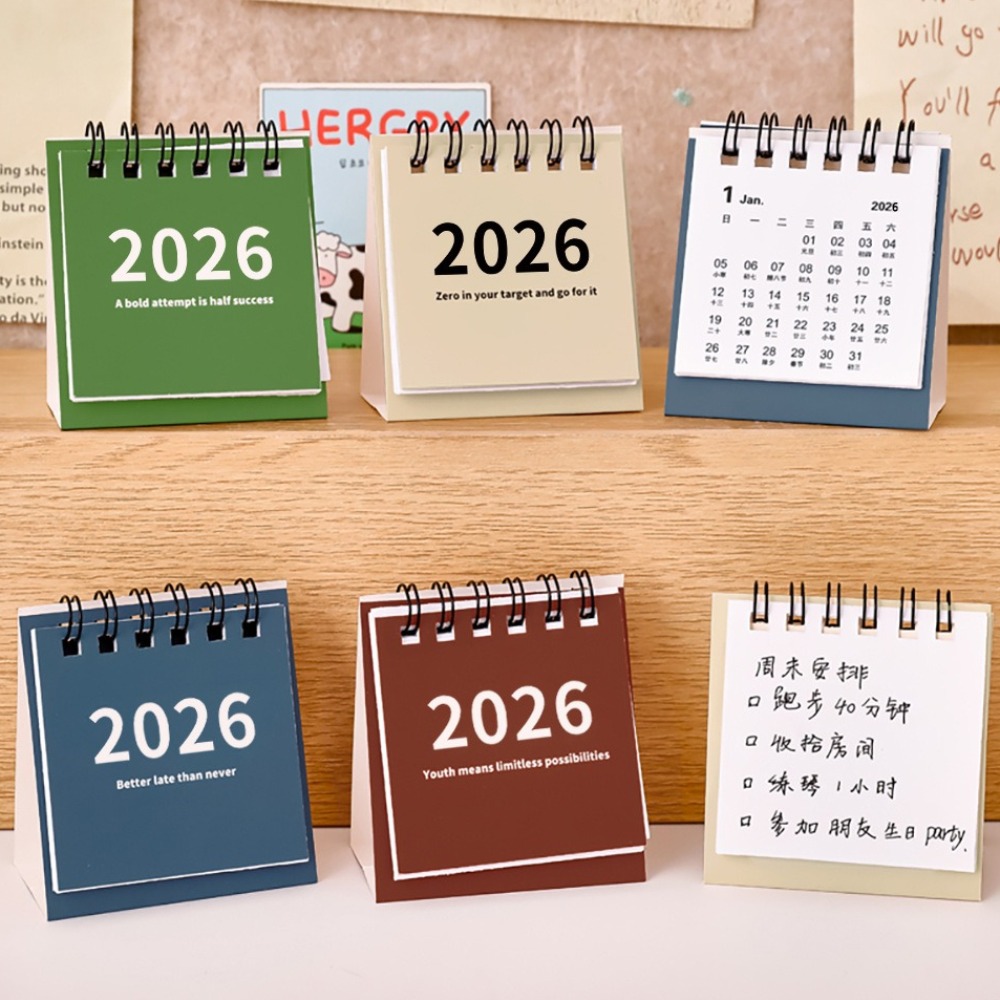 2026 Mini Einfacher Kalender Kleiner Tischkalender Kreativer Spulenkalender Planer Desktop-Dekoration Büromaterial 2025-2026