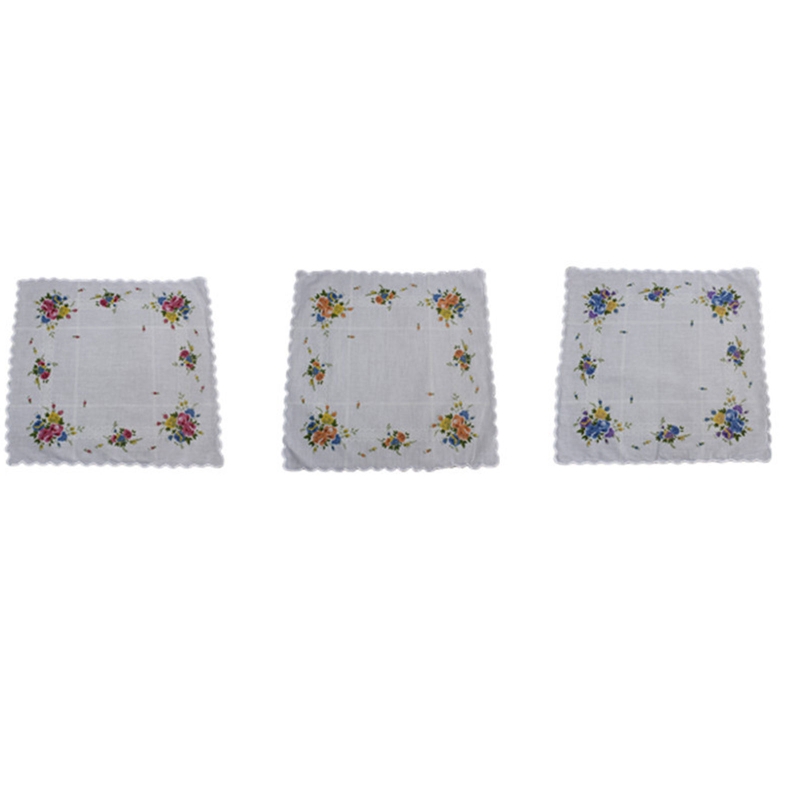 3 PCS Cotton Women Hankies Embroidered Lace Flower Hanky for Bride Mother
