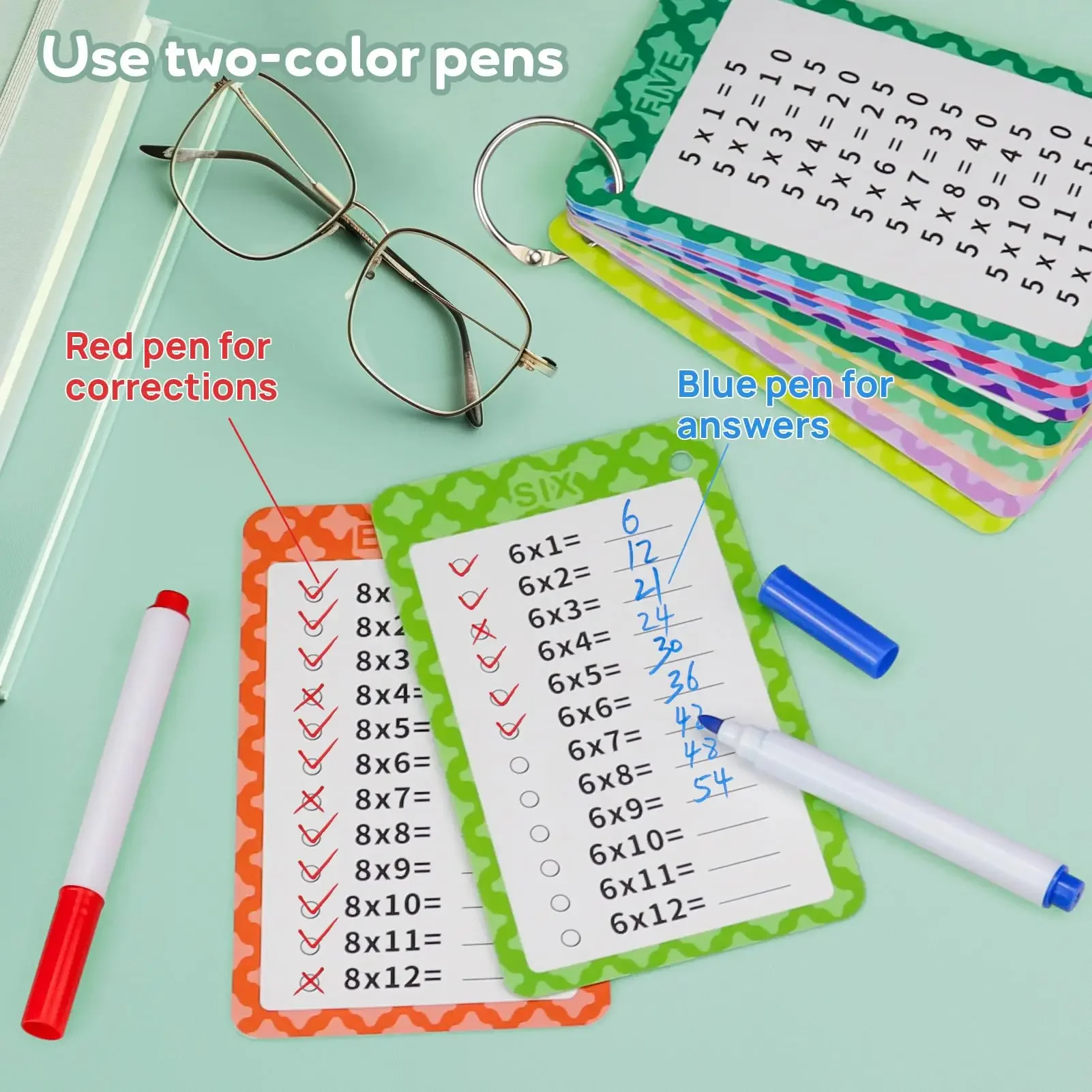 Tarjetas didácticas de multiplicación de 0 a 12 con 2 bolígrafos de borrado en seco, 13 tarjetas didácticas de mesa para niños de primer a 3er grado