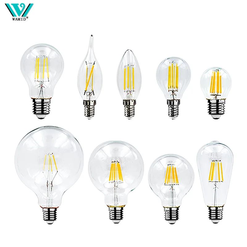 Bombilla LED Retro Edison E14 E27 AC 220V 2W 4W 6W 8W, lámpara de vidrio Vintage C35 G45 A60 ST64 G80 G95 G125, luz de filamento Led para decoración del hogar
