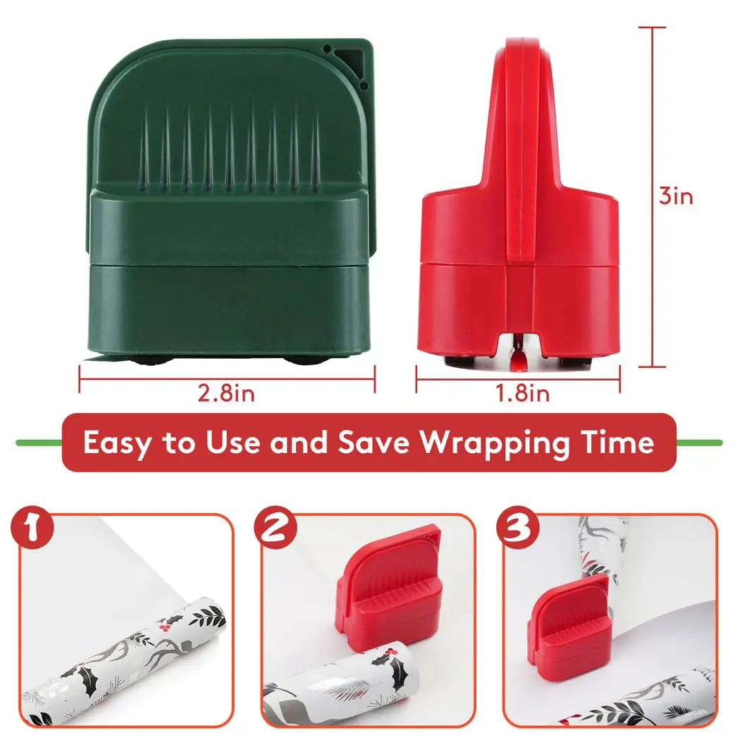 2 piece wrapping paper cutter, gift wrap cutter, Christmas gift wrapping paper roll cutter with 2 interchangeable blades