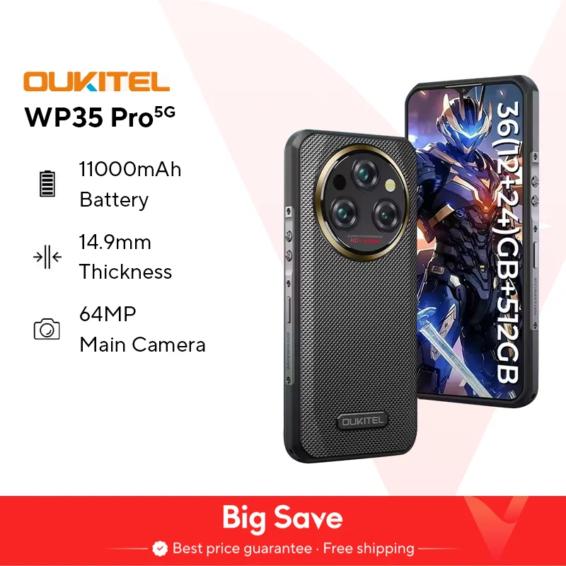 Oukitel WP35 Pro Robustes Smartphone 5G 11000 mAh 36 GB + 512 GB Andiron 14 64 MP NFC-Handy
