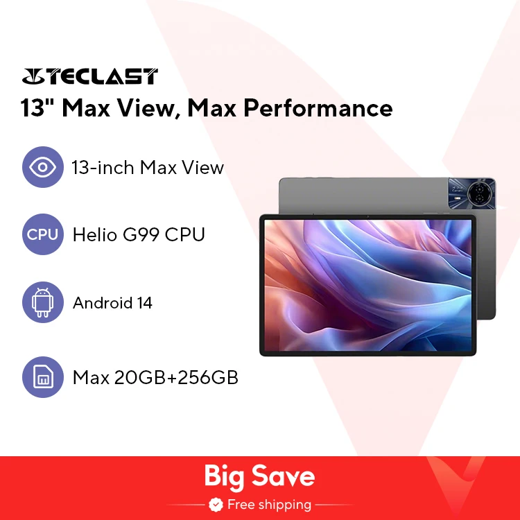 【Мировая премьера】Teclast T65 Max, 13-дюймовый HD-дисплей, Android 14, планшет MediaTek G99, 8 ГБ ОЗУ, 256 ГБ ПЗУ, 10 000 мАч, аккумулятор Widevine L1 планшет