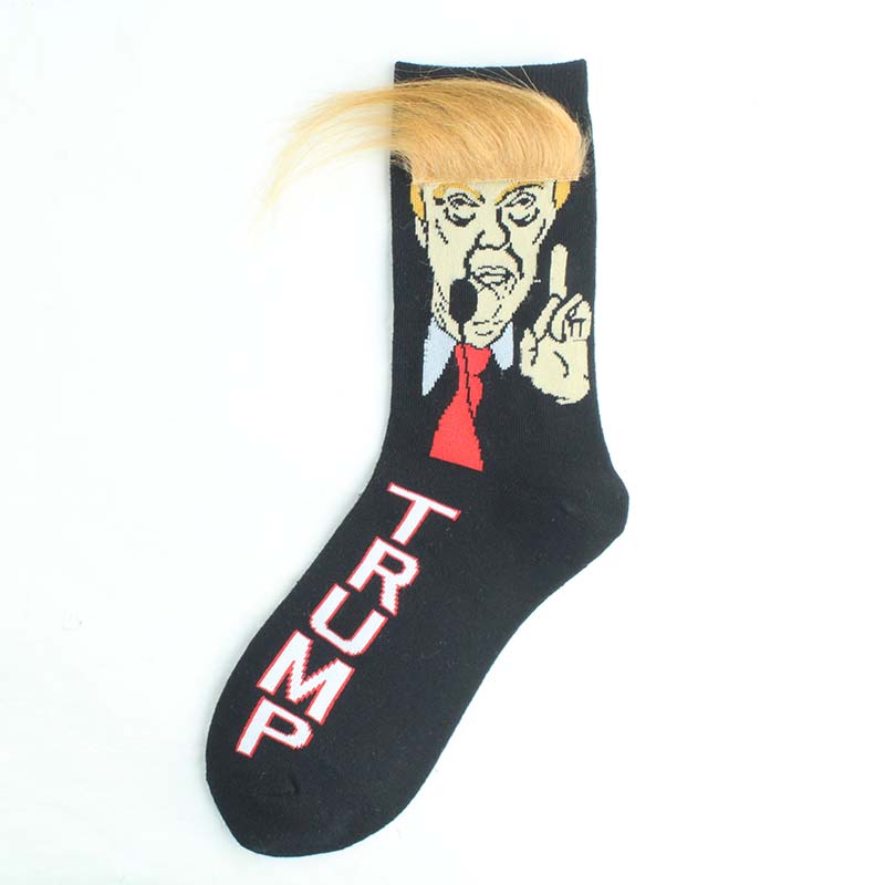 Parodia śmieszne skarpetki prezydenta Donalda Trumpa z fałszywymi włosami 3D skarpetki męskie skarpetki uciskowe Streetwear Hip Hop