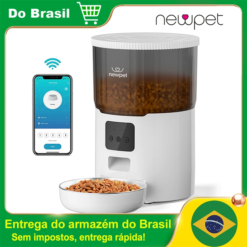 Alimentador Automático para Gatos Newpet Controle remoto do dispensador de ração para gatos WiFi inteligente Alimentador automático para acessórios de comida seca para cães e gatos