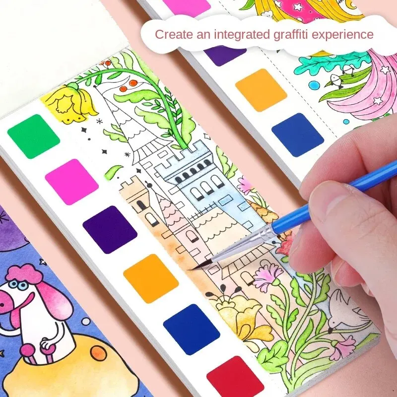1 個子供の水彩ぬりえブック学生ぬりえと描画ブック描画内蔵水彩ペイントペン