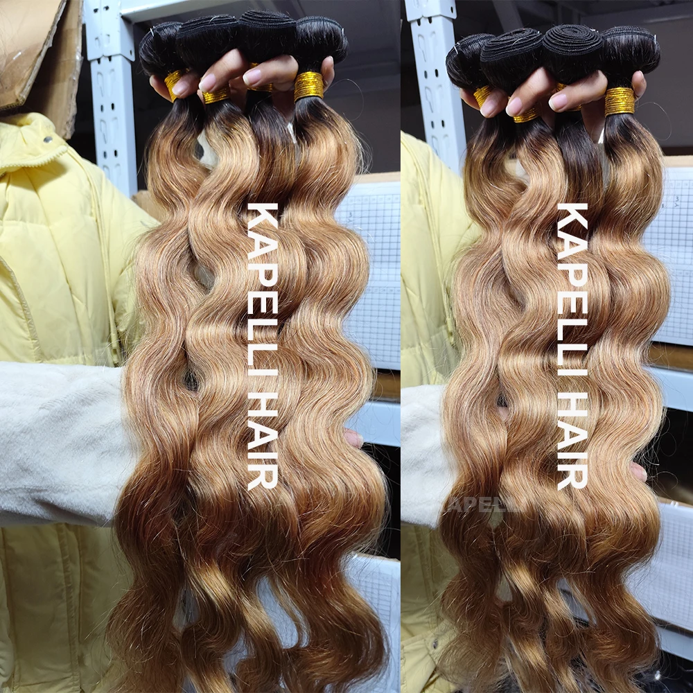 Doczepiane włosy naturalne Body Wave Remy, pasma włosów w odcieniu miodowego blond, brazylijskie, zestawy 1/3/4 sztuki, promocje na zestawy, 100% naturalne.