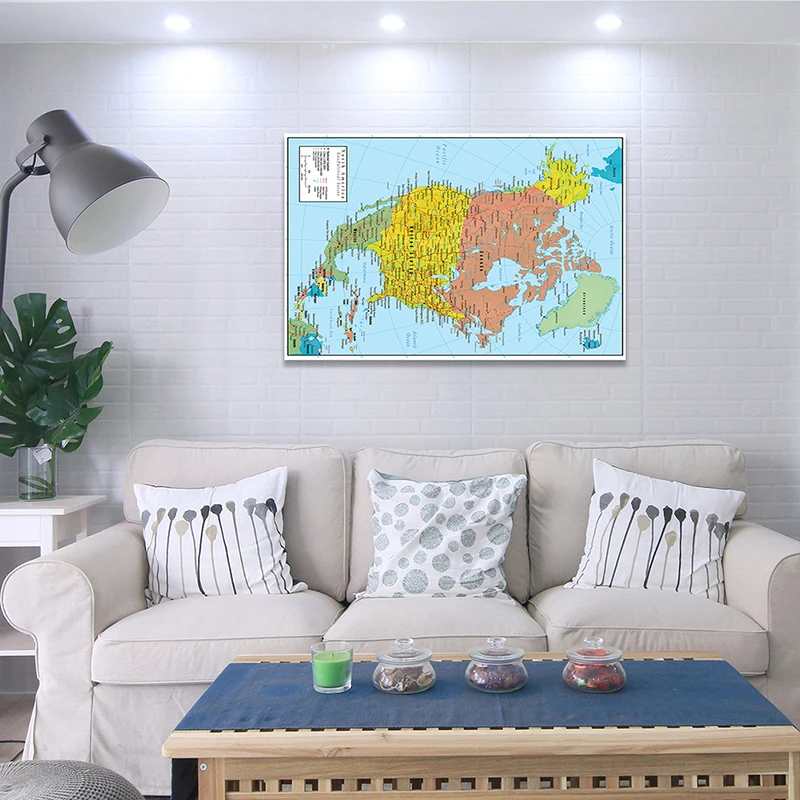 100*150Cm Bắc Mỹ Chính Trị Và Tuyến Giao Thông Bản Đồ Trang Treo Tường Không Dệt Tranh Canvas trang Trí Nhà Đồ Dùng Học Tập