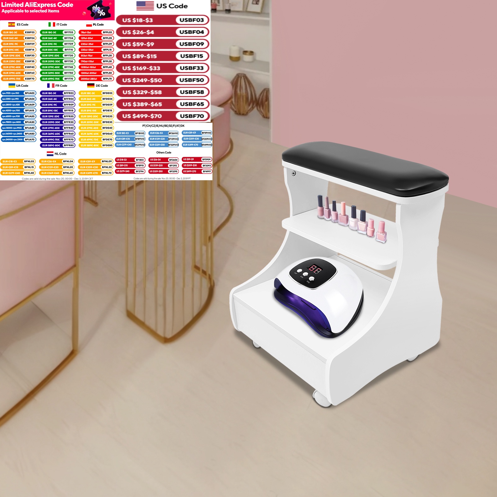 Taburete para baño de pies, reposapiés, muebles para pedicura y manicura, carrito para baño de pies con ruedas para salones de belleza