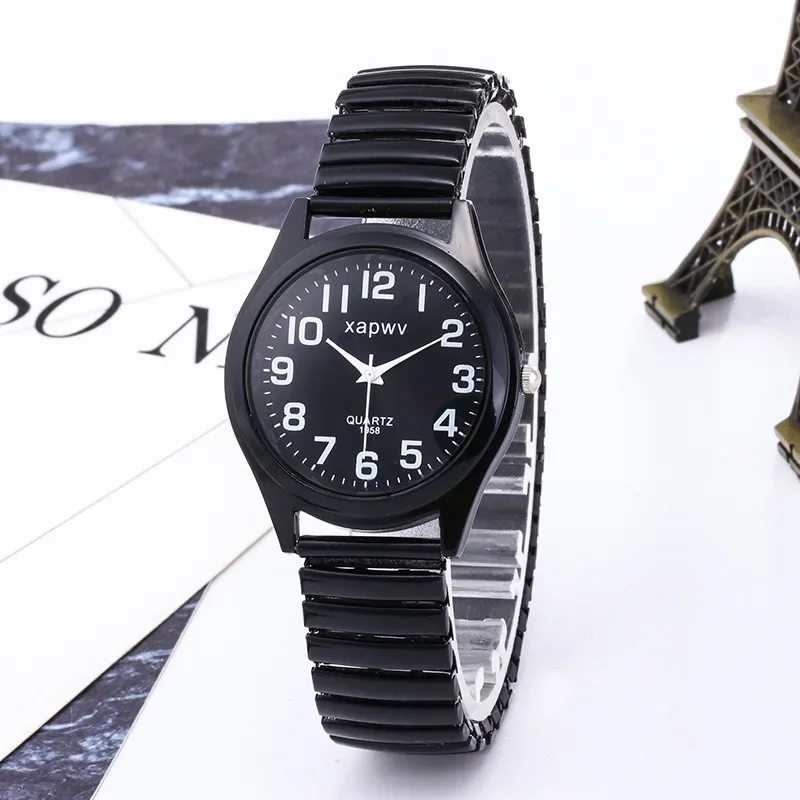 Reloj creativo con banda elástica en blanco y negro para parejas mayores, reloj Retro elástico para parejas, 1 unidad