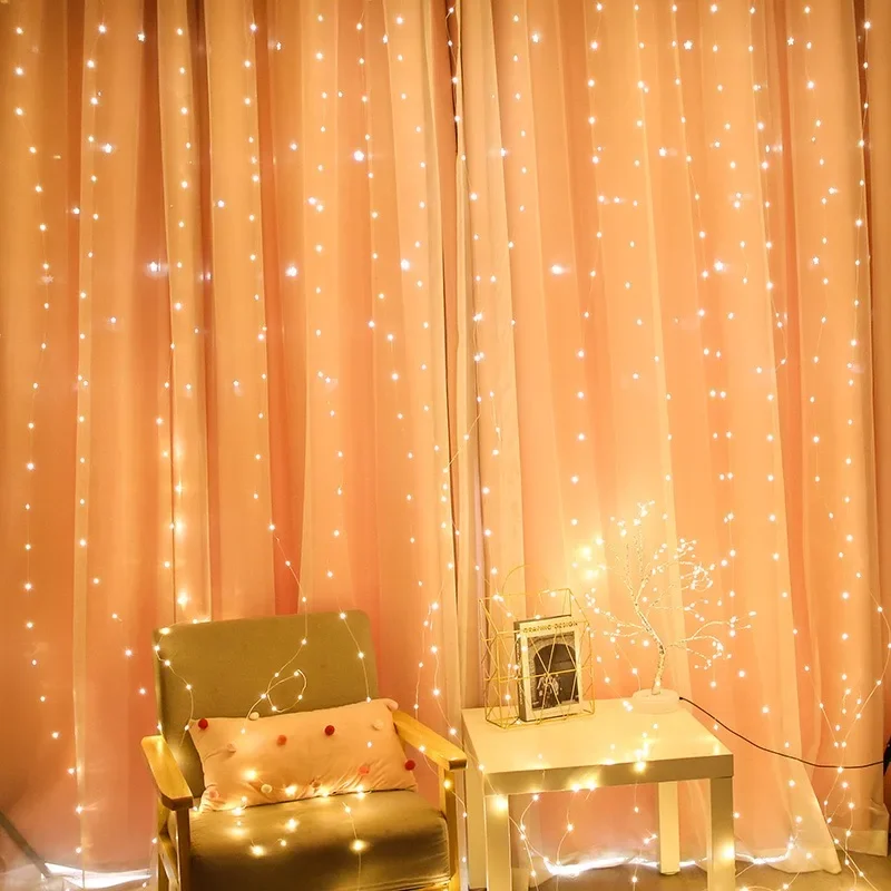USB String ไฟวันหยุดงานแต่งงาน Fairy Light Garland สําหรับห้องนอน 3/4/6M รีโมทคอนโทรลผ้าม่าน LED ตกแต่งคริสต์มาส