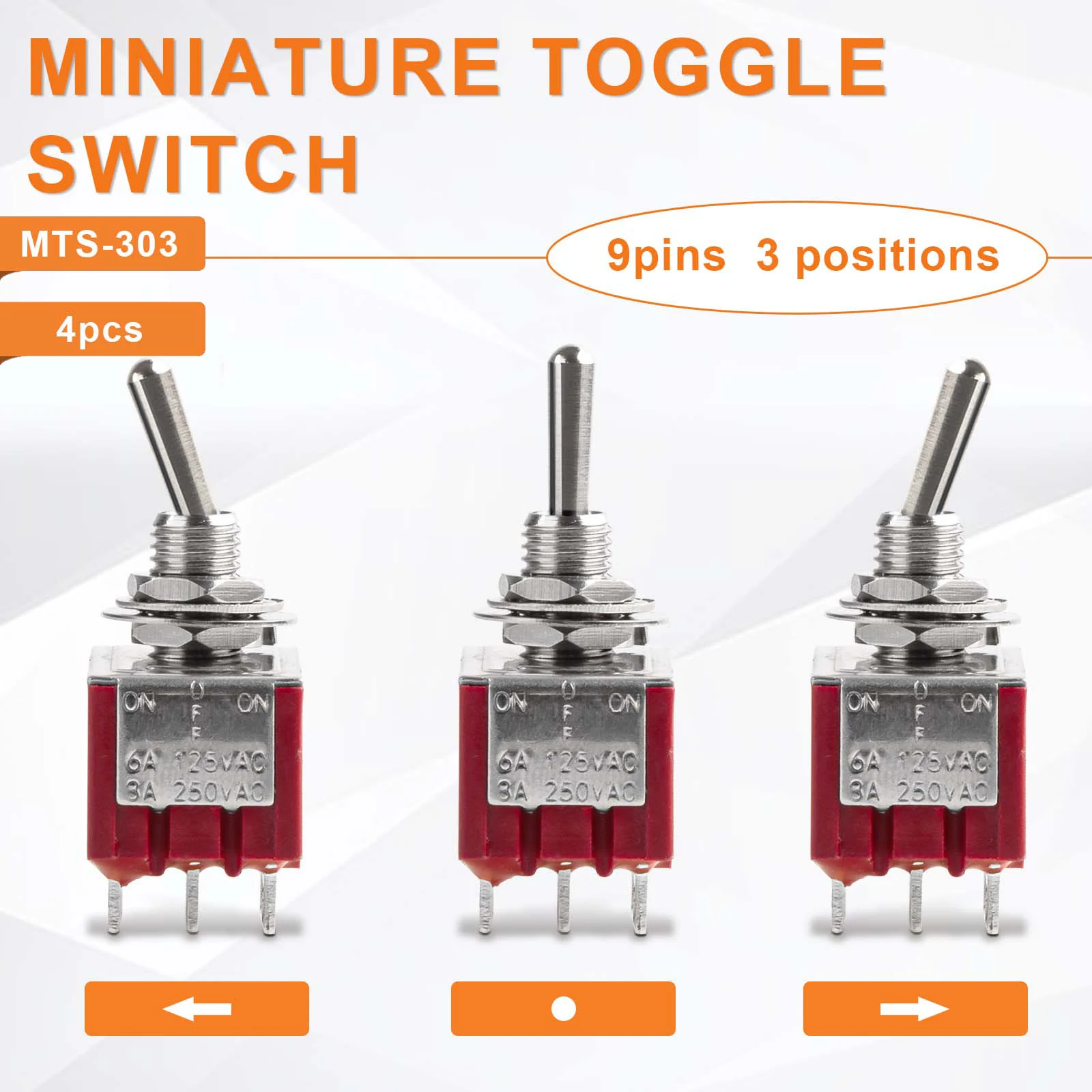 4 Uds interruptor de palanca de 9 pines 2 posiciones 3PDT miniatura Mts-302 ON/ON 6A 125V 3A 250V para salpicadero de coche electrónico