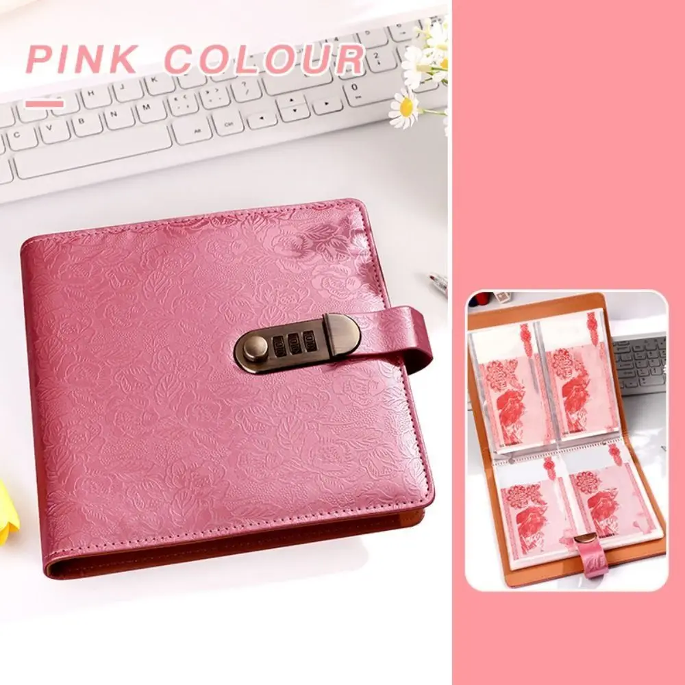Emboss Flower Envelop Savings Challenges Book 50Sheets Savings Handbook Saving Money Binder PU Leather Account Book