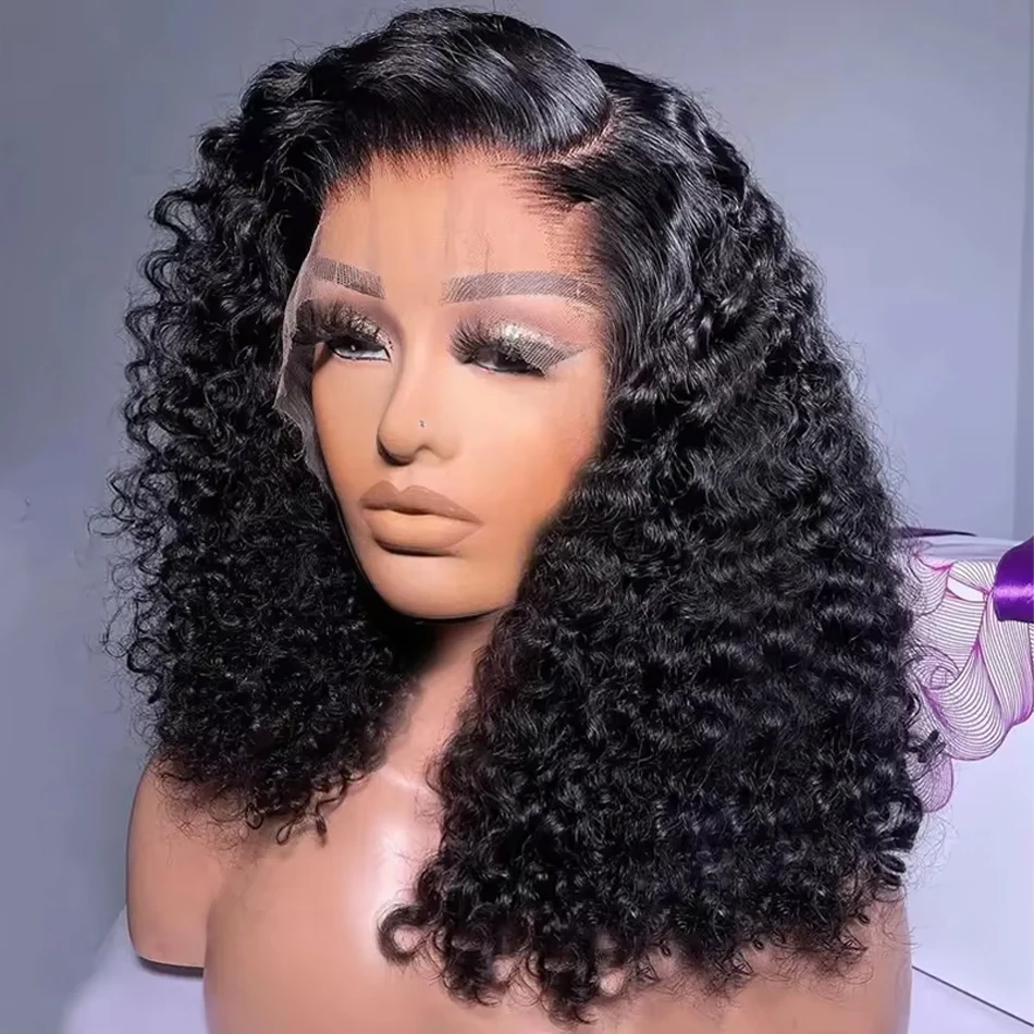 Onda profunda solta curto bob 13x4 hd perucas dianteiras do laço brasileiro 100% cabelo humano encaracolado 4x4 peruca frontal do laço transparente 12 14 16 Polegada
