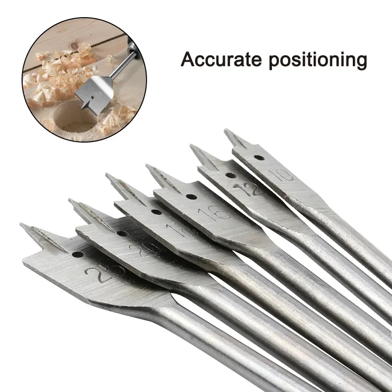 6pc Natural Color Three Pointed Flat Drill Hexagonal Handle Woodworking Hole Opener Wooden Board Drilling Bit Tool Set