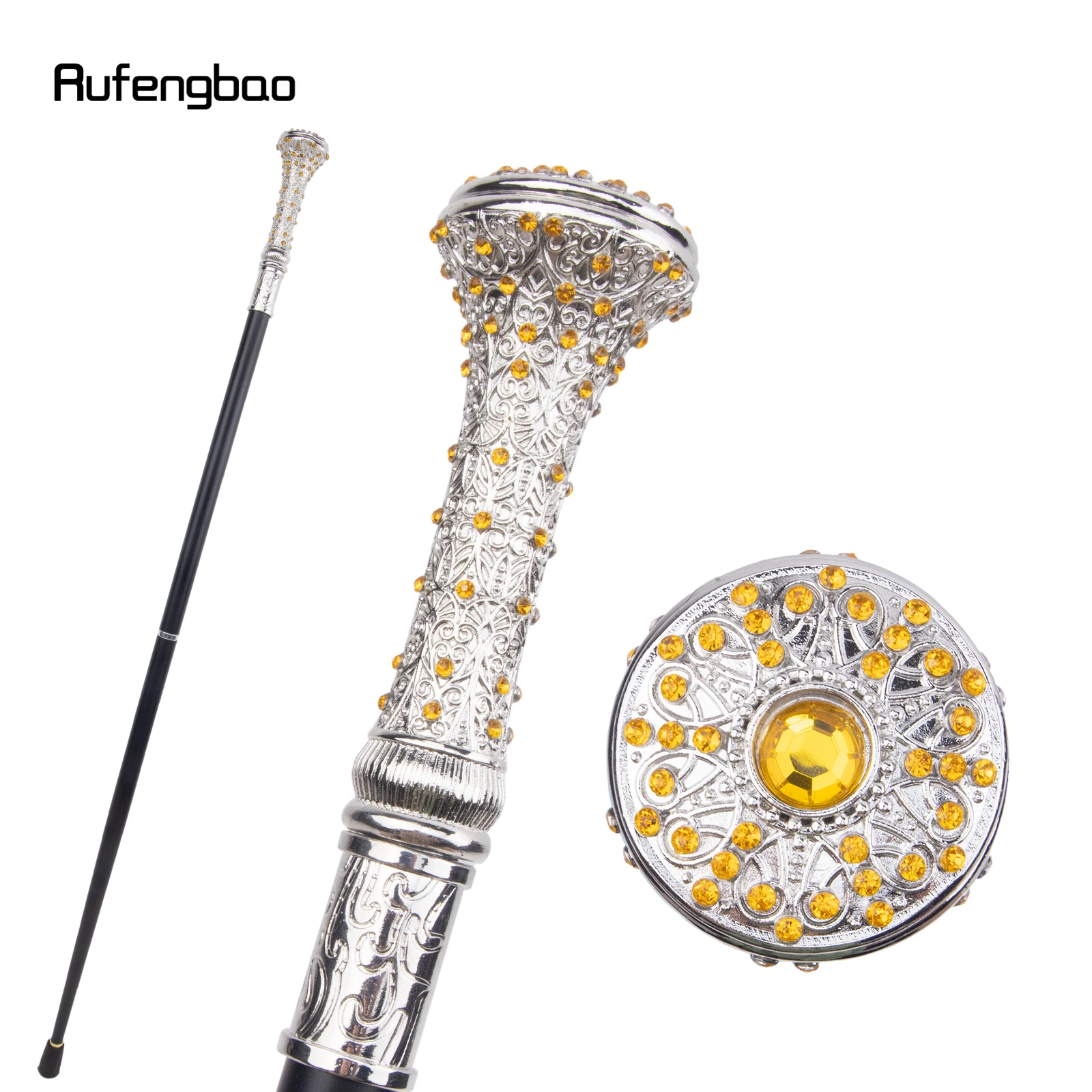 Bastón de diamante Artificial para caminar, bastón decorativo de moda para caballero, Crosier elegante para Cosplay, 92cm, blanco y amarillo