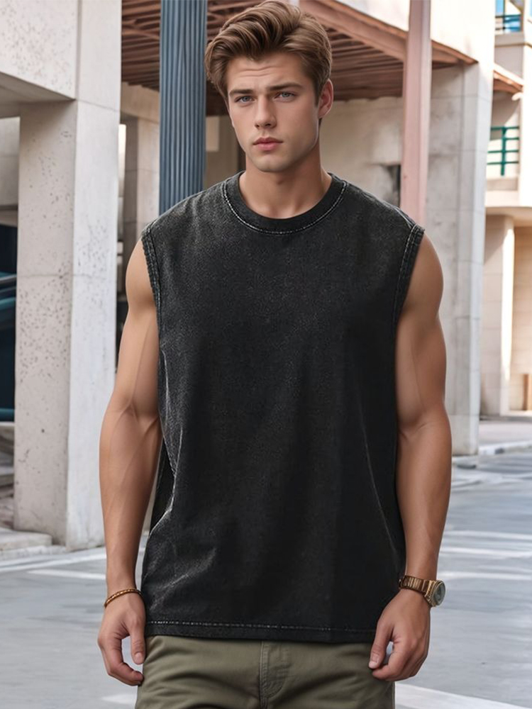 Camisetas sin mangas de algodón lavada de verano para hombre, camisetas de entrenamiento sin mangas para gimnasio muscular, camisetas holgadas para correr en la playa