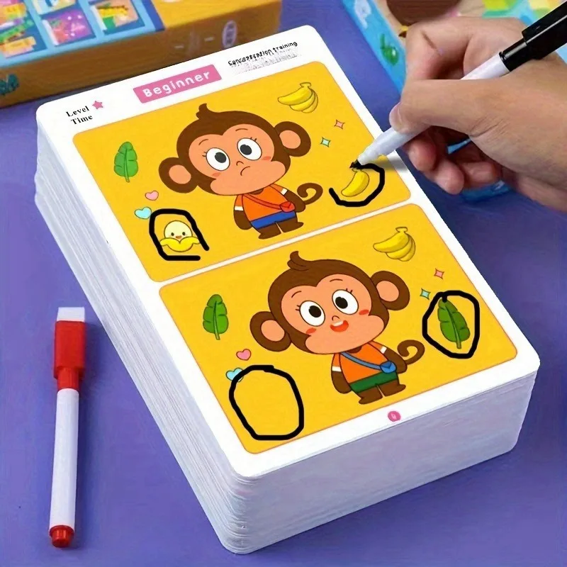 Training Cards Featuring 'Find The Difference' Drawings - Designed for Educational Attention Training Includes Erasable Cards
