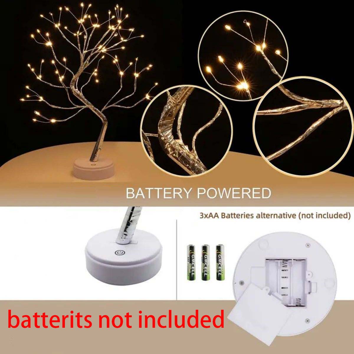 1pc 108 led luzes de árvore branca quente-luzes de corda de cobre estrelado operadas por usb/bateria para ramadan interno/externo