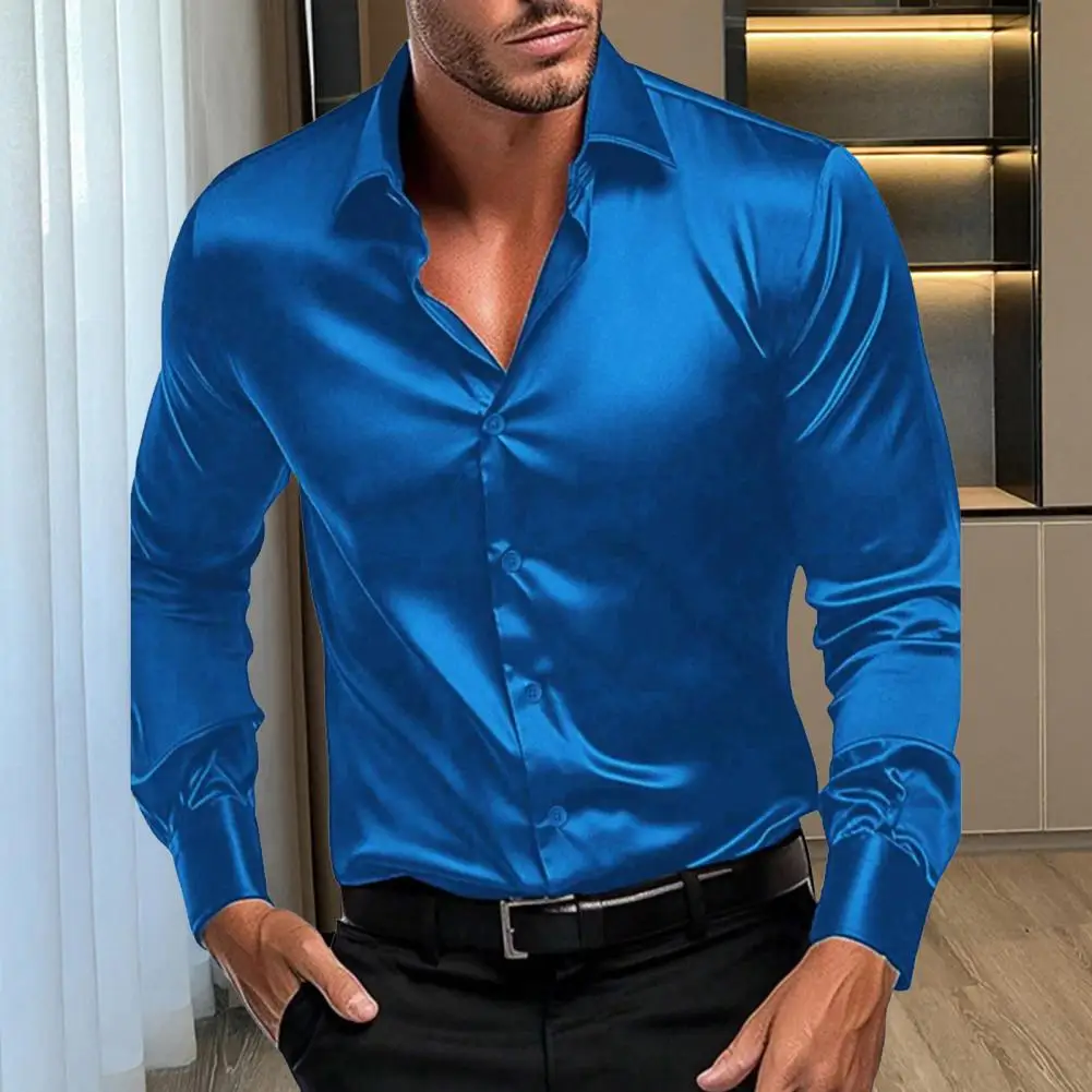 Camisa Formal de manga larga para hombre, lujosa, resistente a las arrugas, sin hierro, Color sólido, informal, de negocios, seda helada, otoño e invierno
