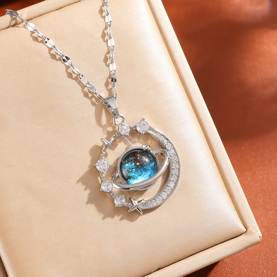 Collana classica con ciondolo cielo stellato per donna Collana personalizzata in metallo color oro color argento Gioielli per feste