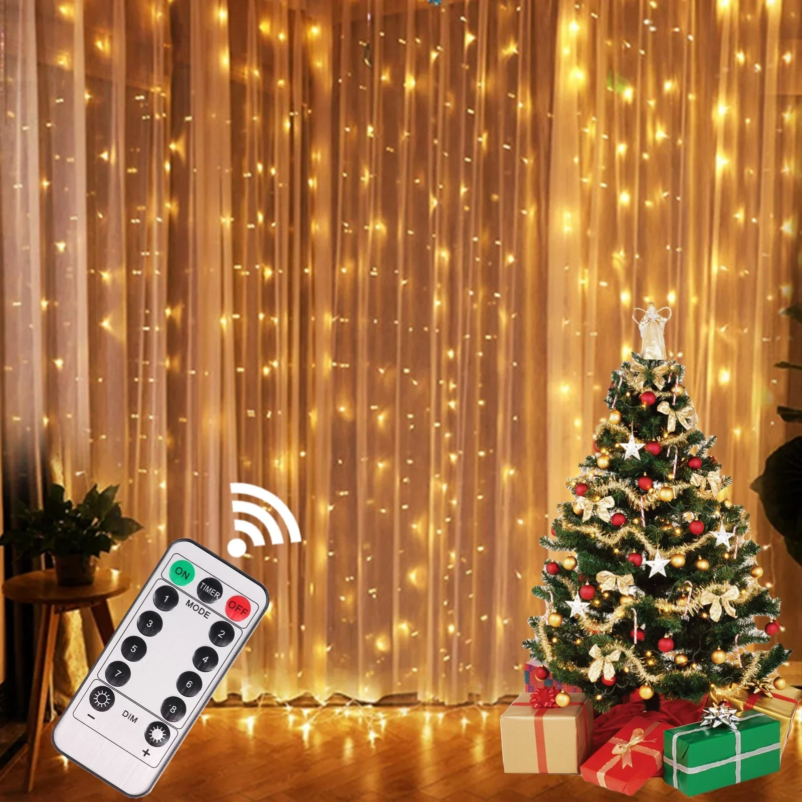 Luces navideñas LED guirnaldas de luces de cortina 8 modos remoto USB adorno decoración navideña para el hogar vacaciones lámpara de Año Nuevo
