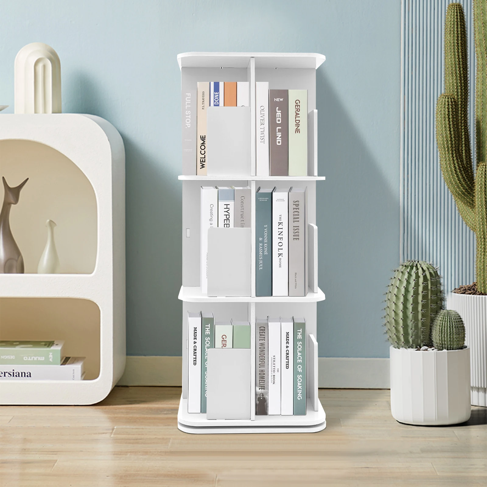Buona stabilità libreria in piedi a 3 livelli libreria girevole a 360 ° salvaspazio per camere da letto/soggiorni/sale giochi deflettore sicuro