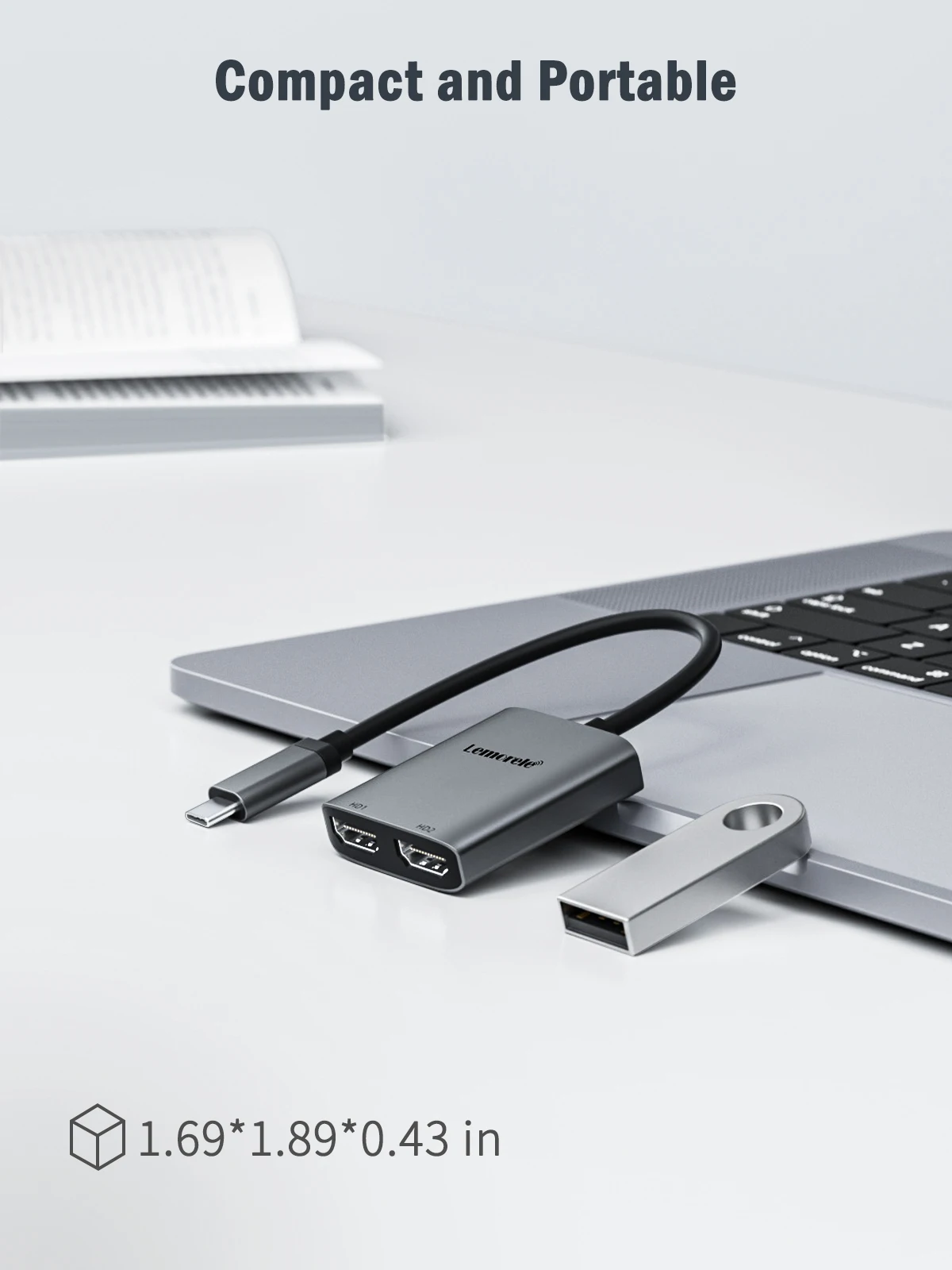 Lemorele 2-Port-USB-C-Hub zu Dual HDMI 4K 60 Hz Dual-Screen-Erweiterung Typ C Dockingstation für MacBook Laptop Handy PC