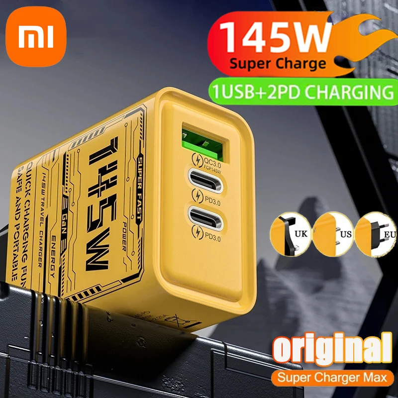 Xiaomi 145W carga Ultra rápida 3 puertos Pd Usb tipo c Qc 3,0 adaptador de súper carga enchufe UE/EE. UU./Reino Unido adaptador de pared para Iphone Samsung