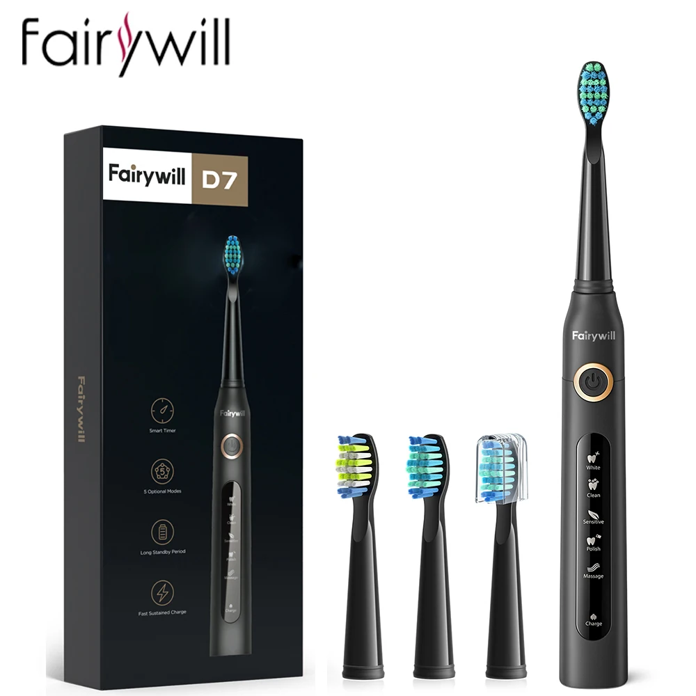 Fairywill elektryczna soniczna szczoteczka do zębów USB Charge FW-507 akumulatorowe wodoodporne elektroniczne szczoteczki do zębów głowice zamienne dla dorosłych