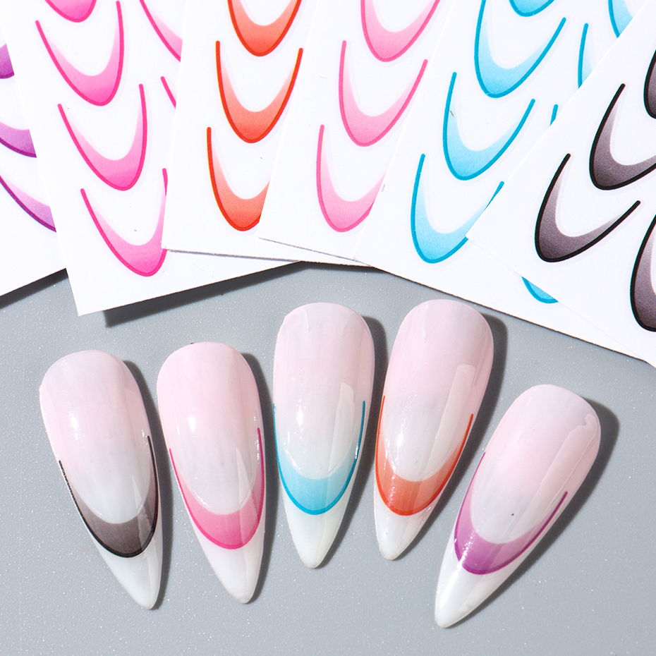 6pcs เล็บฝรั่งเศสสติกเกอร์ Gradient Stripe Sliders สําหรับเล็บ Ombre Designs Self-Adhesive Nail Art Decals ตกแต่ง DIY