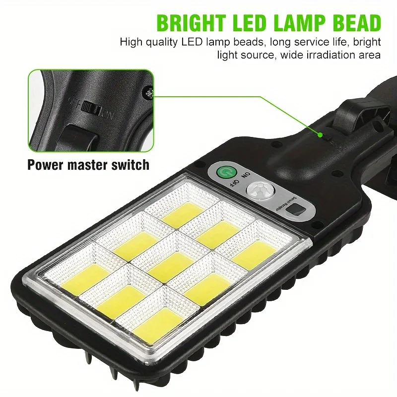 28SMD/108COB Sensor โคมไฟถนน 3 โหมดกลางแจ้งกันน้ําความปลอดภัยโคมไฟพลังงานแสงอาทิตย์สําหรับ Garden Patio Path รีโมทคอนโทรล