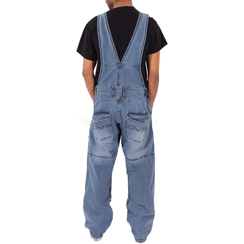 Salopette pour hommes Denim bretelles Simple Multi poche Baggy jean surdimensionné solide taille moyenne ample lavé combinaisons 2024 décontracté