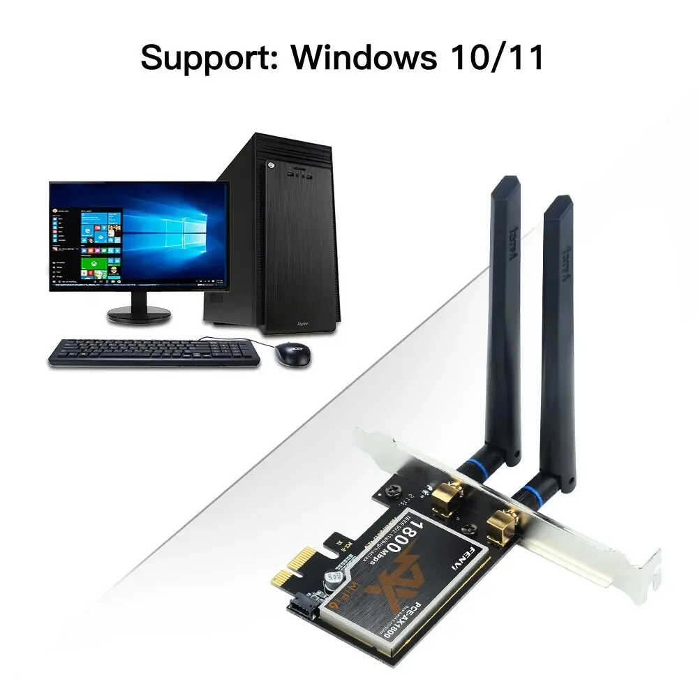 Fenvi-ワイヤレスデスクトップアダプター,wifi 6, 1800mbps,ax1800,bt5.2,802.11ax,デュアルバンド,2.4g,5g,win10用wifiカード,11