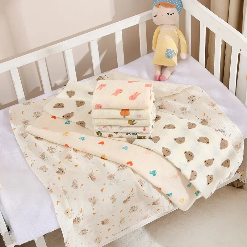 Baby Swaddle Decke Doppel Schicht Musselin Cartoon Druck Weiche Neugeborenen Baumwolle Swaddling Wrap Baby Kinderwagen Abdeckung Bettwäsche 80*80 cm