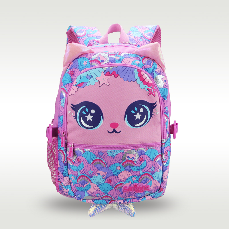 Mochila escolar original de Australia Smiggle para niños y niñas, mochila de concha rosa roja, Gato kawaii, papelería de aprendizaje, 16 pulgadas