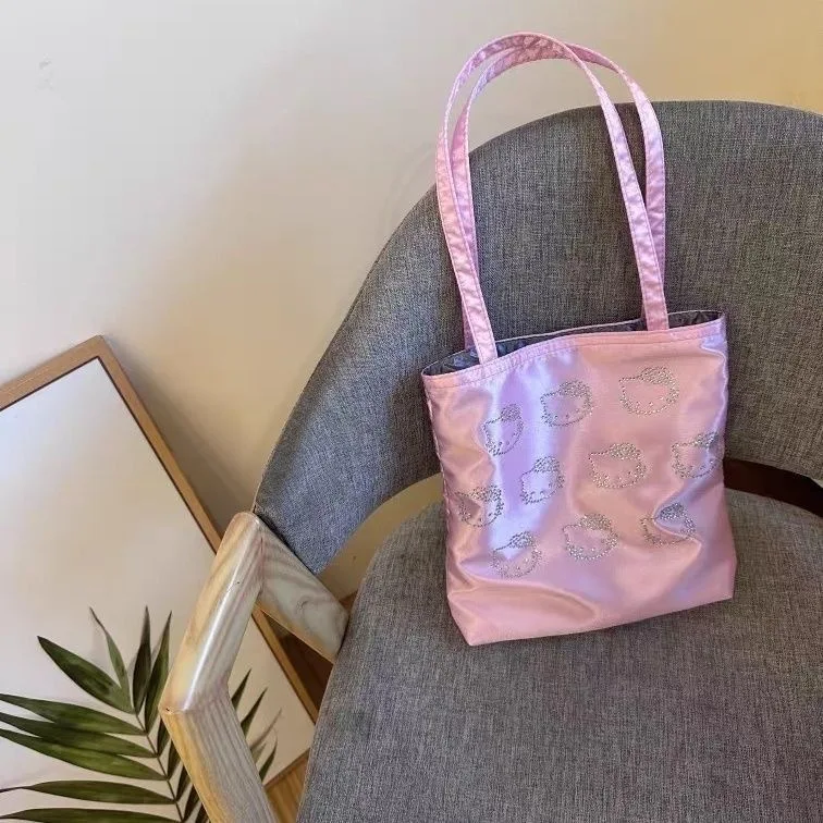 2025 Hot Diamond Shoulder Bag with Silk Surface Cute and High End Tote Versatile Handheld for Girls Large Capacity