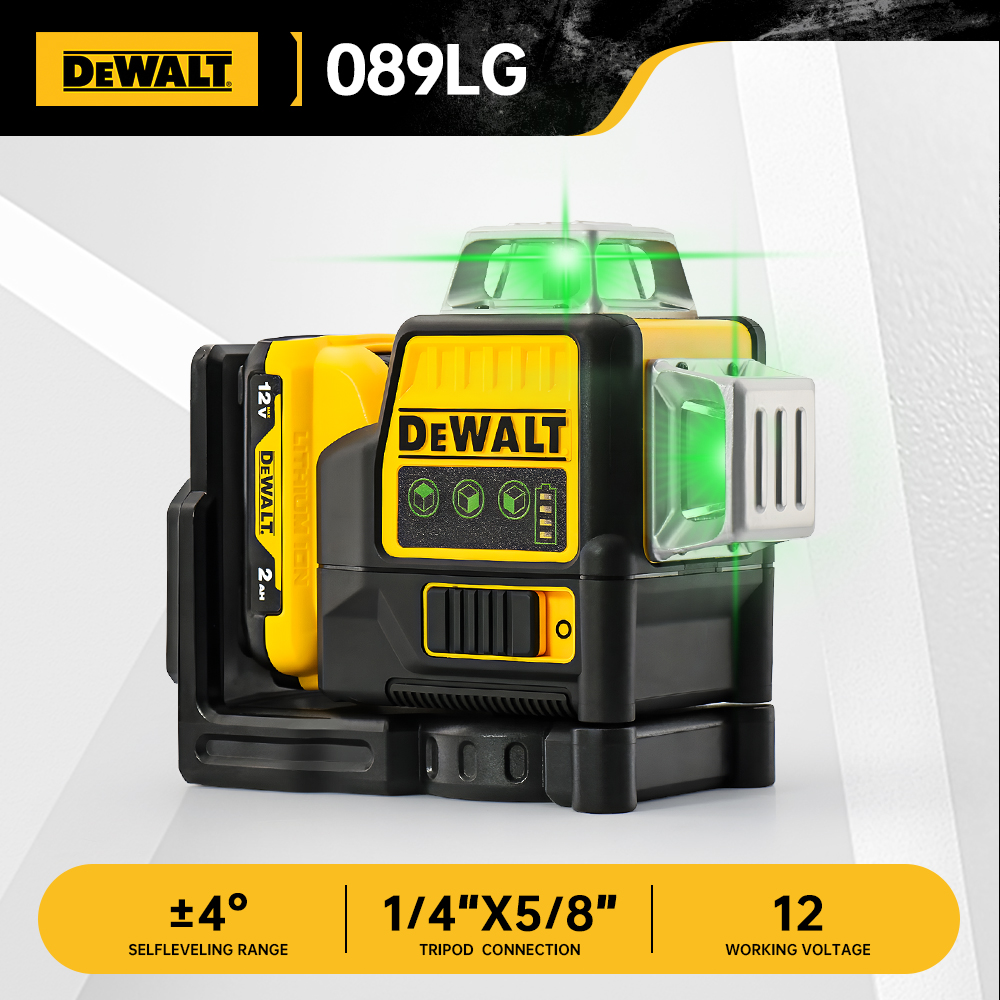 DEWALT DW089LG nivel láser 12 líneas 3x360 grados láser de haz verde Horizontal Vertical para medidor uso al aire libre batería de iones de litio de 12V